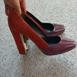 Pour La Victoire Orange and Brown Heels with Chunky Design
